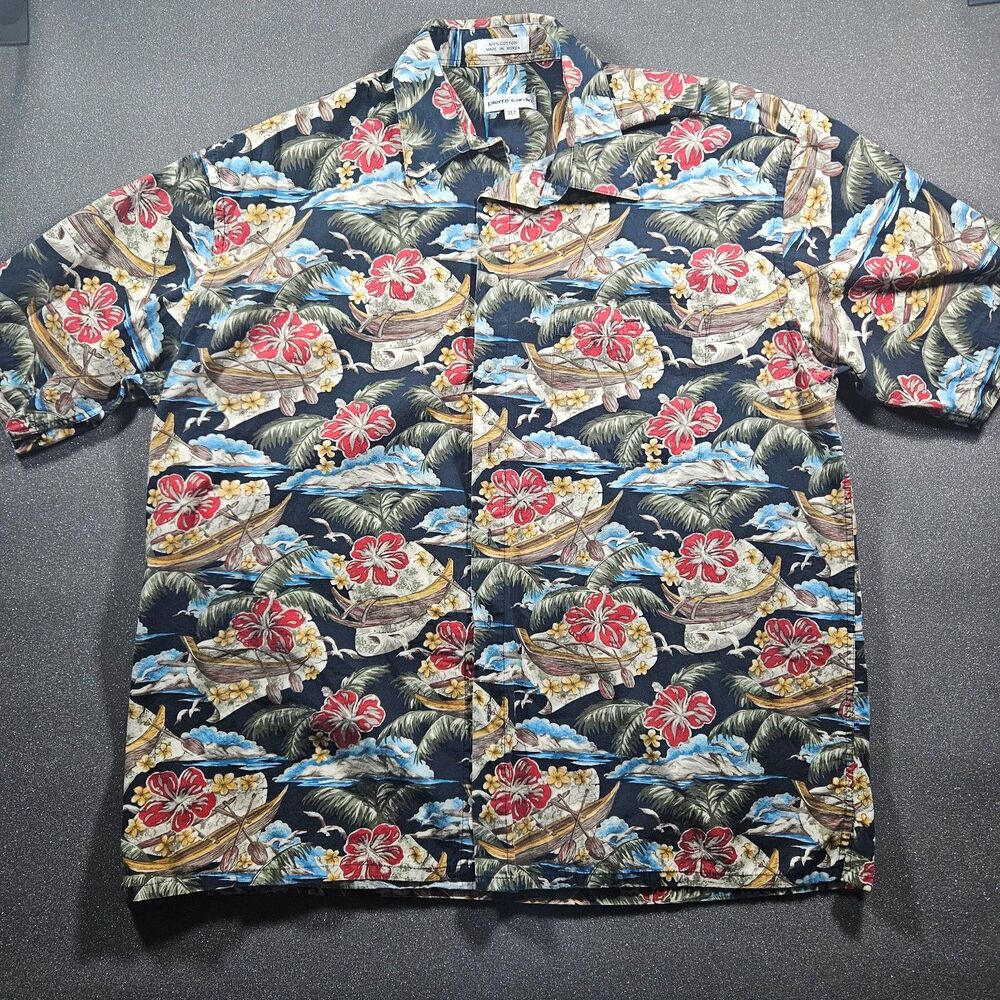 Pierre Cardin Hawaiian Shirt Men’s XLT Tropical Floral Boat Print Korea
